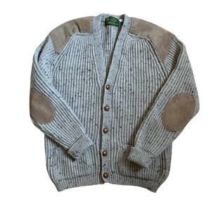 Hand Craft Ltd Made in UK 100% Wool Cardigan with Suede Accents Large